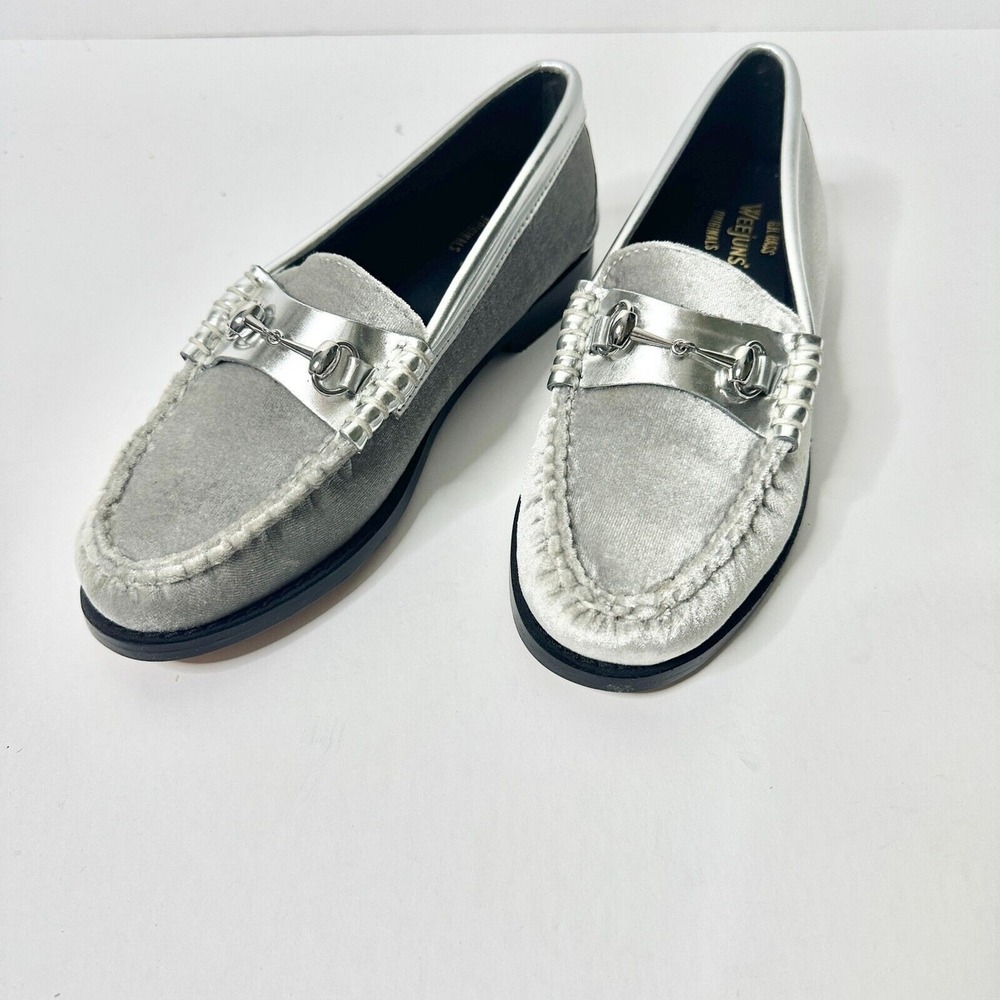 GH BASS Loafers Women 5 Metallic Silver Lianna Bit Velvet Weejun Flats Glam NEW